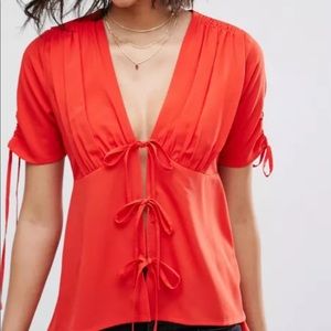 *SALE ALL CLOTHING $10* ASOS Colorful Red Tie Front Blouse, sz 4